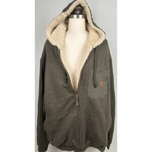 Men XL Hoodie Sherpa Lined Full Zip Fleece Jacket Brown Warm Coat Fall‎ Winter